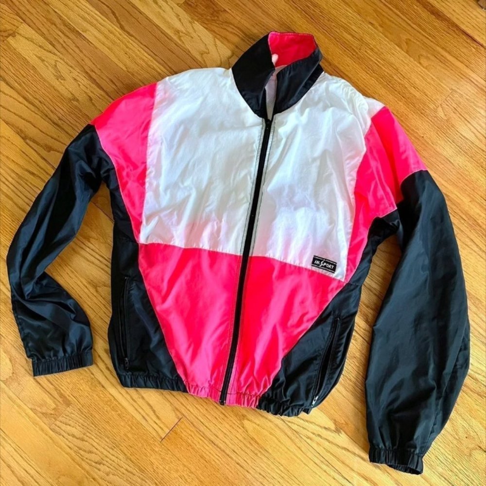 In Sport VINTAGE Women’s (M) Pink and Black Color Block Windbreaker Coat Jacket